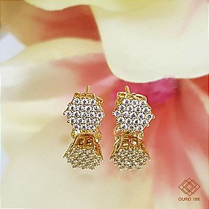 Brinco Chuveiro Ouro 18k Zircônias