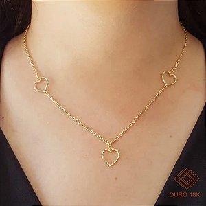 Gargantilha Corações Ouro 18k