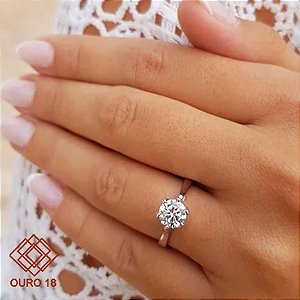 Anel Solitário Ouro Branco 18k Diamante Cultivado 1 Quilate