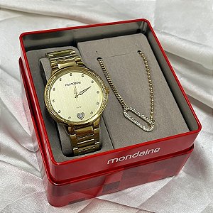 Kit Relógio Mondaine Feminino Dourado