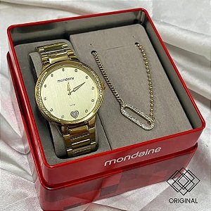 Kit Relógio Mondaine Feminino Dourado