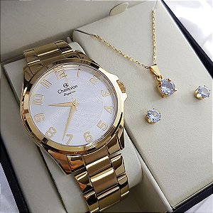 Kit Relógio Champion Feminino Dourado