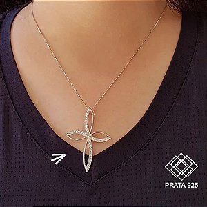 Pingente Cruz Prata 925 Zircônia