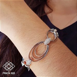 Pulseira 3 Argolas Prata 925 Zircônia