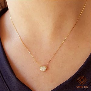 Gargantilha Coração Ouro 18k Zircônias
