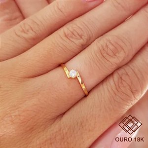 Anel Solitário Ouro 18k Zircônia