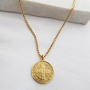 Gargantilha Pingente Sâo Bento Ouro 18k