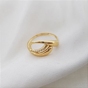 Anel Bold Ouro 18k Zircônia