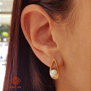 Brinco Gota Pérola Ouro 18k