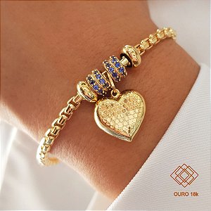 Pulseira Berloque Coração Ouro 18k