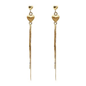 Brinco Coração Franjas Ouro 18k