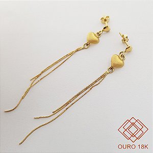 Brinco Coração Franjas Ouro 18k