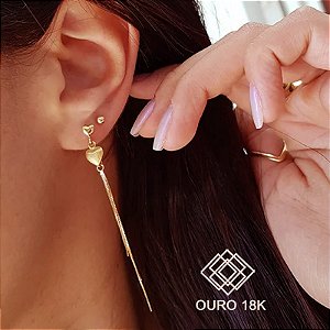 Brinco Coração Franjas Ouro 18k