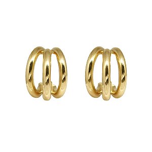 Brinco Meia Argola Tripla Tudo Ouro 18k