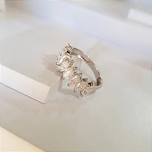 Anel Navetes Ouro Branco 18k - Diamante Cultivado 176pts