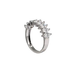 Anel Navetes Ouro Branco 18k Moissanite