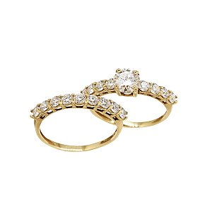 Kit Anel Solitário Ouro 18k + Anel Aparador Ouro 18k Diamante Cultivado