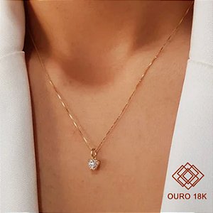 Kit Cordão + Pingente Coração Brilhante Moissanite 47pts Ouro 18k