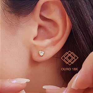 Brinco Coração Ouro 18k Diamante Cultivado 50Pts