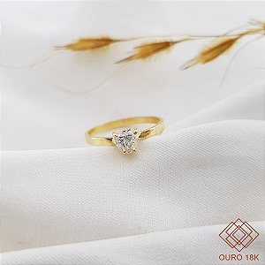 Anel Solitário Coração Ouro 18k - Brilhante Moissanite 47Pts