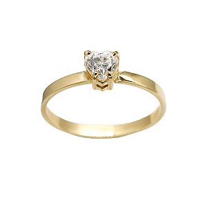 Anel Solitário Coração Ouro 18k e Moissanite