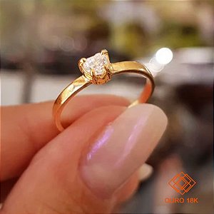 Anel Solitário Coração Ouro 18k - Brilhante Moissanite 25Pts