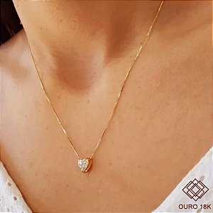 Kit Cordão + Pingente Coração Brilhante Moissanite 90pts Ouro 18k