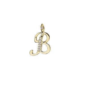 Pingente Letra B Ouro 18k Zircônia
