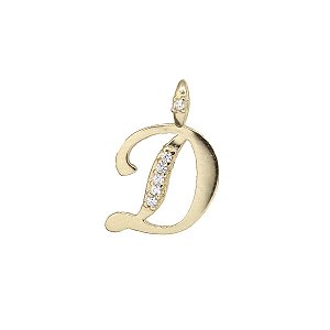Pingente Letra D Ouro 18k Zircônia