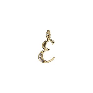 Pingente Letra E Ouro 18k Zircônia