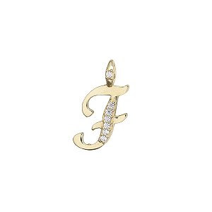 Pingente Letra F Ouro 18k Zircônia