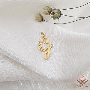 Pingente Letra G Ouro 18k Zircônia