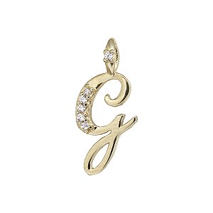 Pingente Letra G Ouro 18k Zircônia