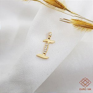 Pingente Letra I Ouro 18k Zircônia