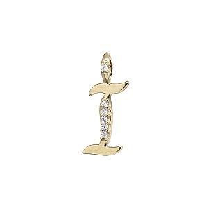 Pingente Letra I Ouro 18k Zircônia