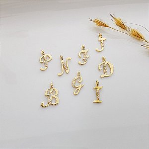 Pingente Letra J Ouro 18k Zircônia