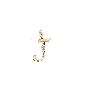 Pingente Letra J Ouro 18k Zircônia