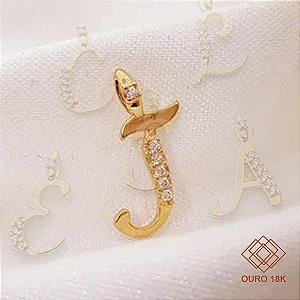 Pingente Letra J Ouro 18k Zircônia