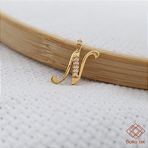Pingente Letra N Ouro 18k Zircônia