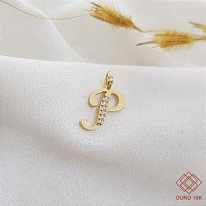 Pingente Letra P Ouro 18k Zircônia