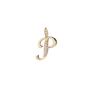 Pingente Letra P Ouro 18k Zircônia