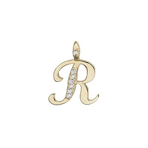 Pingente Letra R Ouro 18k Zircônia