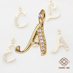 Pingente Letra S Ouro 18k Zircônia
