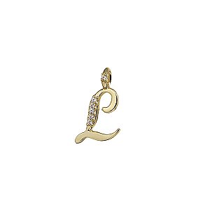 Pingente Letra L Ouro 18k Zircônia