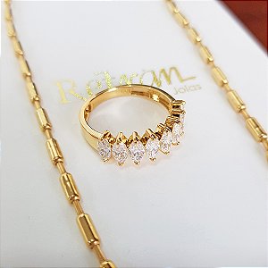 Anel Navetes Ouro 18k - Brilhante Moissanite 176pts