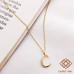 Kit Cordão Elo Português Ouro 18k + Pingente Letra C Ouro 18k