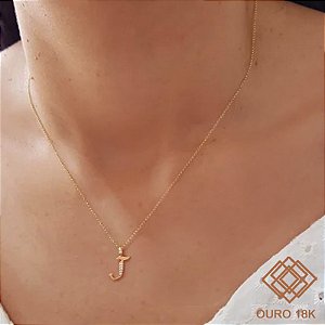 Kit Cordão Elo Português Ouro 18k + Pingente Letra J Ouro 18k