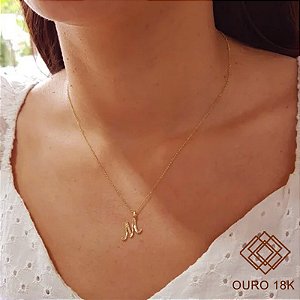 Kit Cordão Elo Português Ouro 18k + Pingente Letra M Ouro 18k