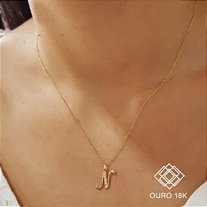 Kit Cordão Elo Português Ouro 18k + Pingente Letra N Ouro 18k