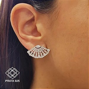 Brinco Leque Prata 925 Zircônias